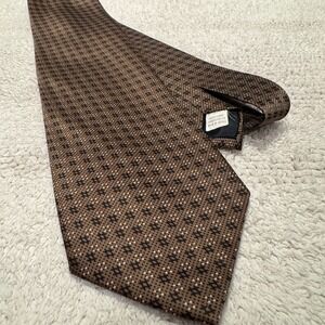 Davvero Benino Tie Brown Micro Geometric Pattern Medallion Old Money Silk VTG